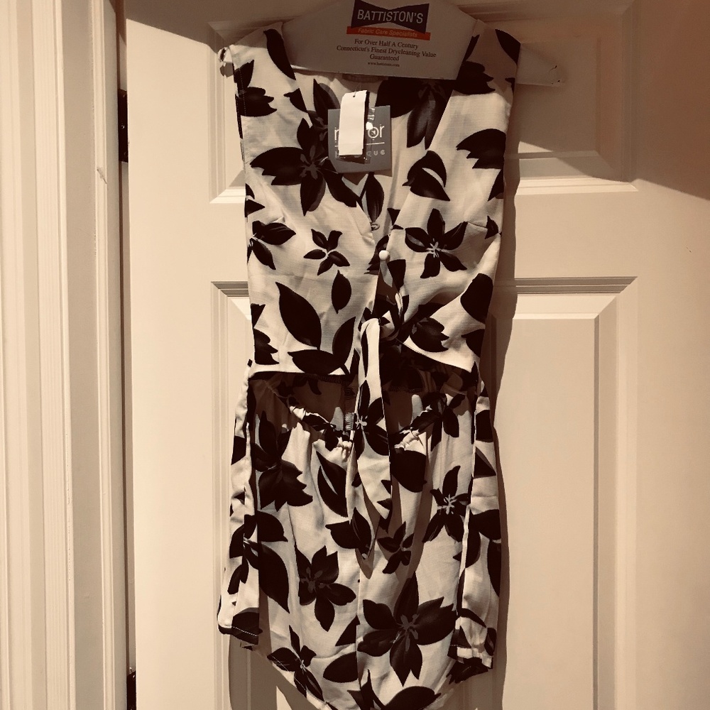 LF Black and white floral romper with cut out